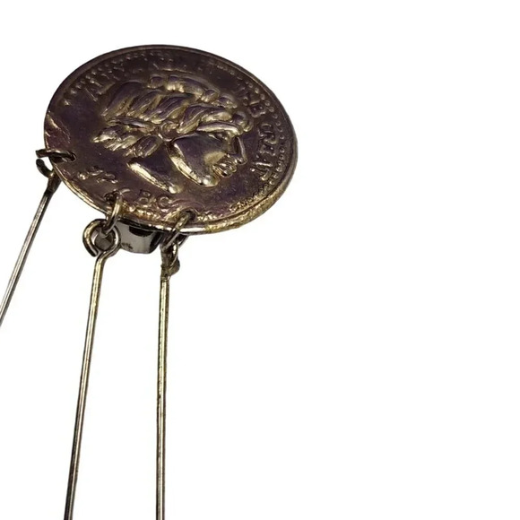 Vintage 60s-70s Coins Faux Beaded Pearl Dangle Drop Clip on Earrings Silver Tone - Picture 3 of 4